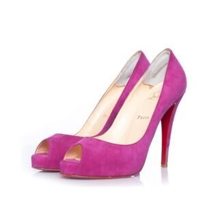 Christian Louboutin Pink Prive Open Toe Velvet Heels Pumps Sz. 37 (US 7)
